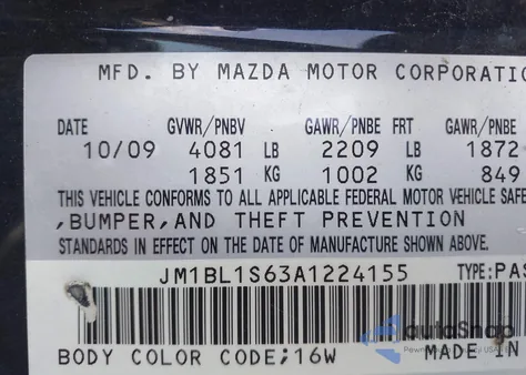 2010 Mazda Mazda3 S Sport из США, поврежденный, VIN JM1BL1S63A1224155